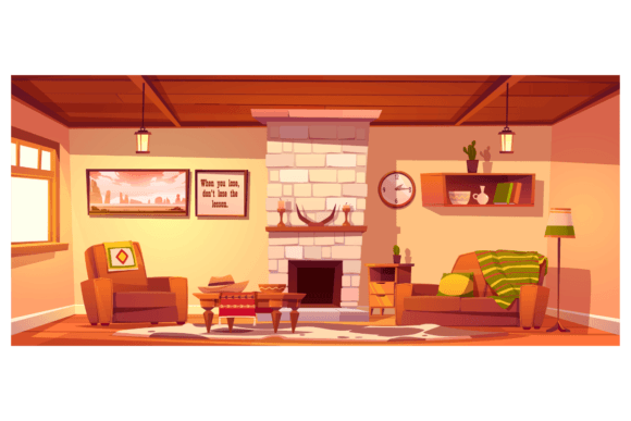 Download Wild West Living Room Empty Interior with Western Rustic Style Furniture - Style Collection